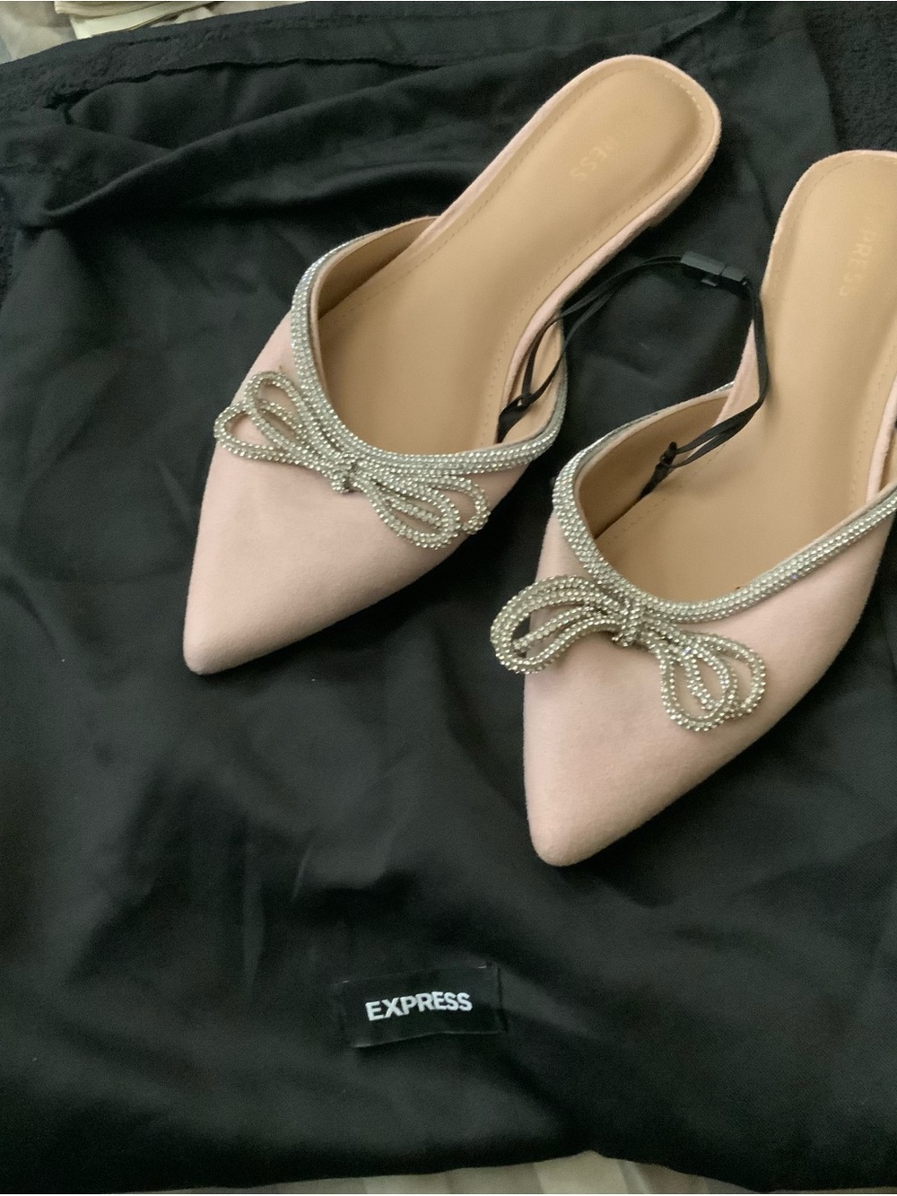 Express Pink Beaded Bow Pointed Mules